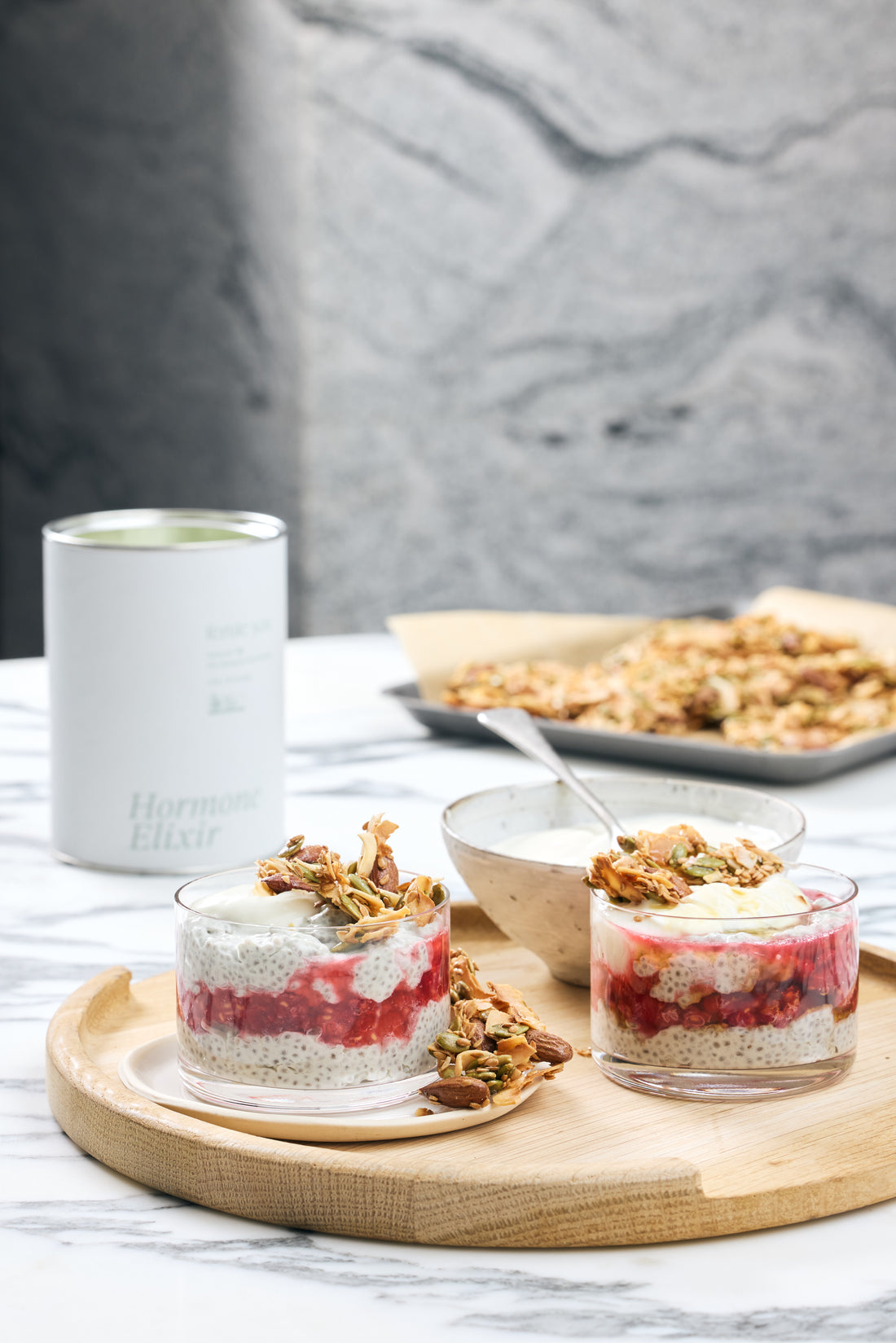 Coconut, Raspberry & Lemon Chia Seed Pudding with Coconut Almond Crunch