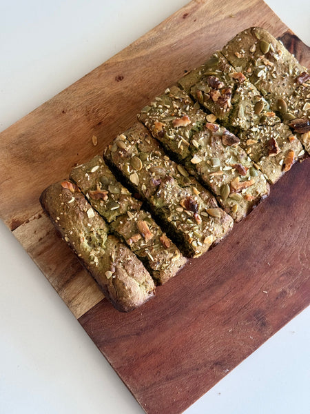 Spinach Banana Bread with Matcha Miso Butter & Berry Jam