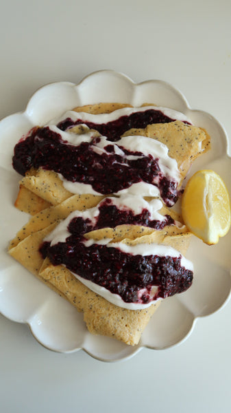 Lemon & Poppy Seed Crepes with Berry Elixir Compote; A Hormone-Loving Brunch to Support Fertility Naturally