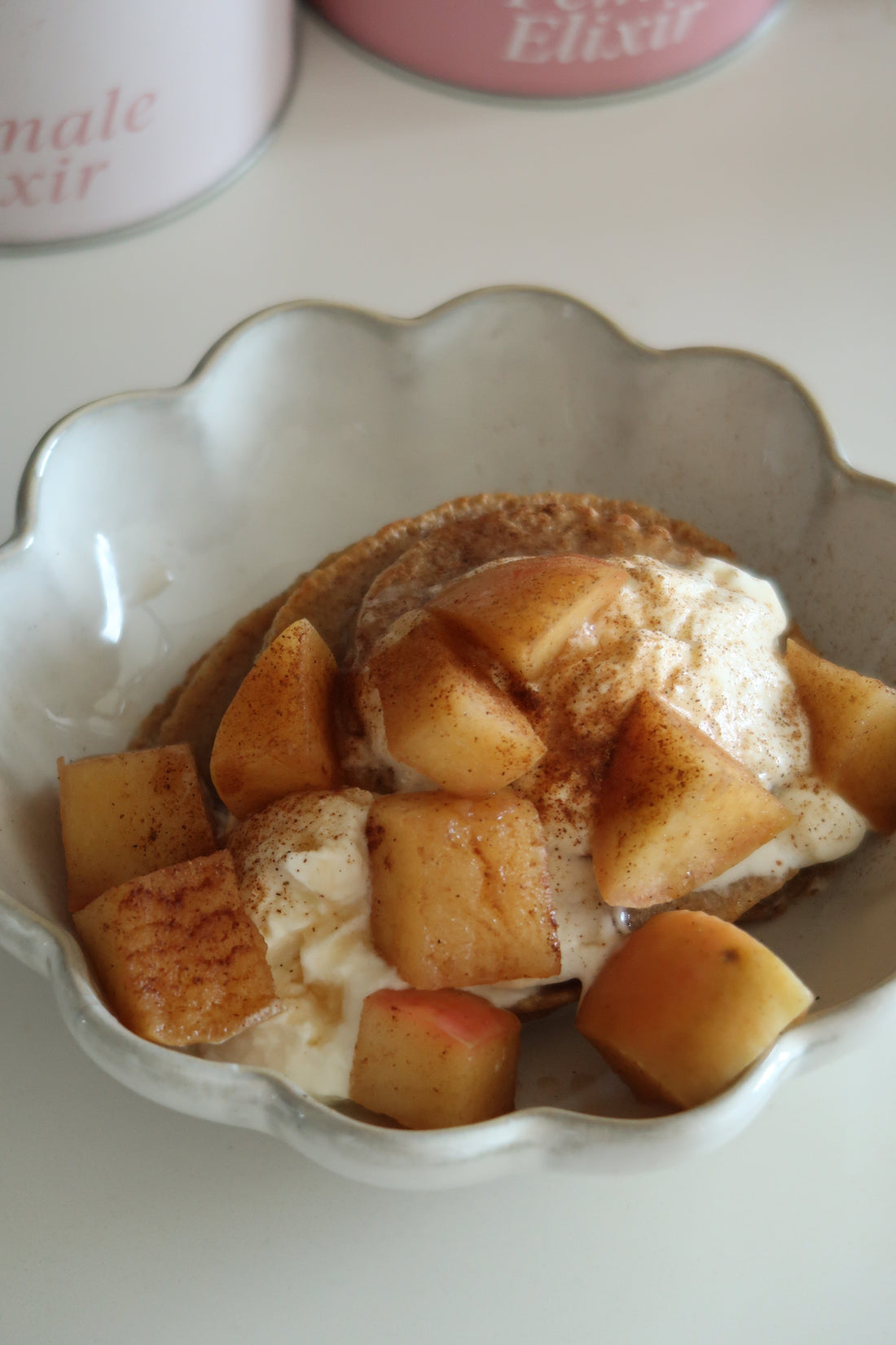 Cinnamon Wholemeal Pancakes with Stewed Apples & Yoghurt Comfort That Nourishes