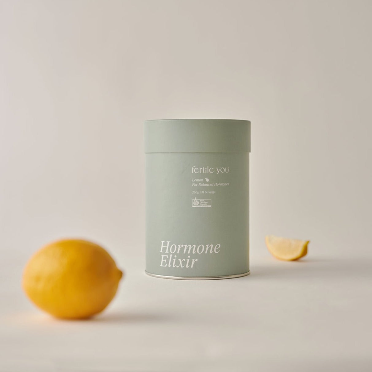 Lemon prop in photoshoot for Hormone Elixir for hormonal balance